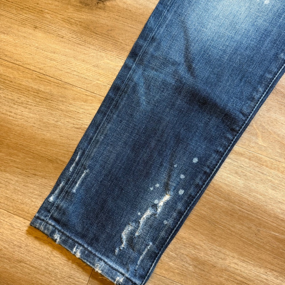 Dsquared2 Slim Jeans Mens 32 Blue Distressed Paint Splatter Patchwork Made Italy - Picture 8 of 16